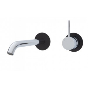 Kaya Up Wall Basin/Bath Mixer Set, Matte Black Round Plates, 200mm Outlet